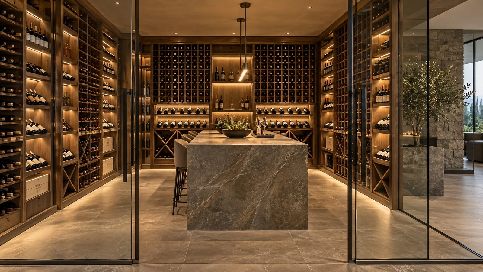 Design study of wood wine displays and a tasting island